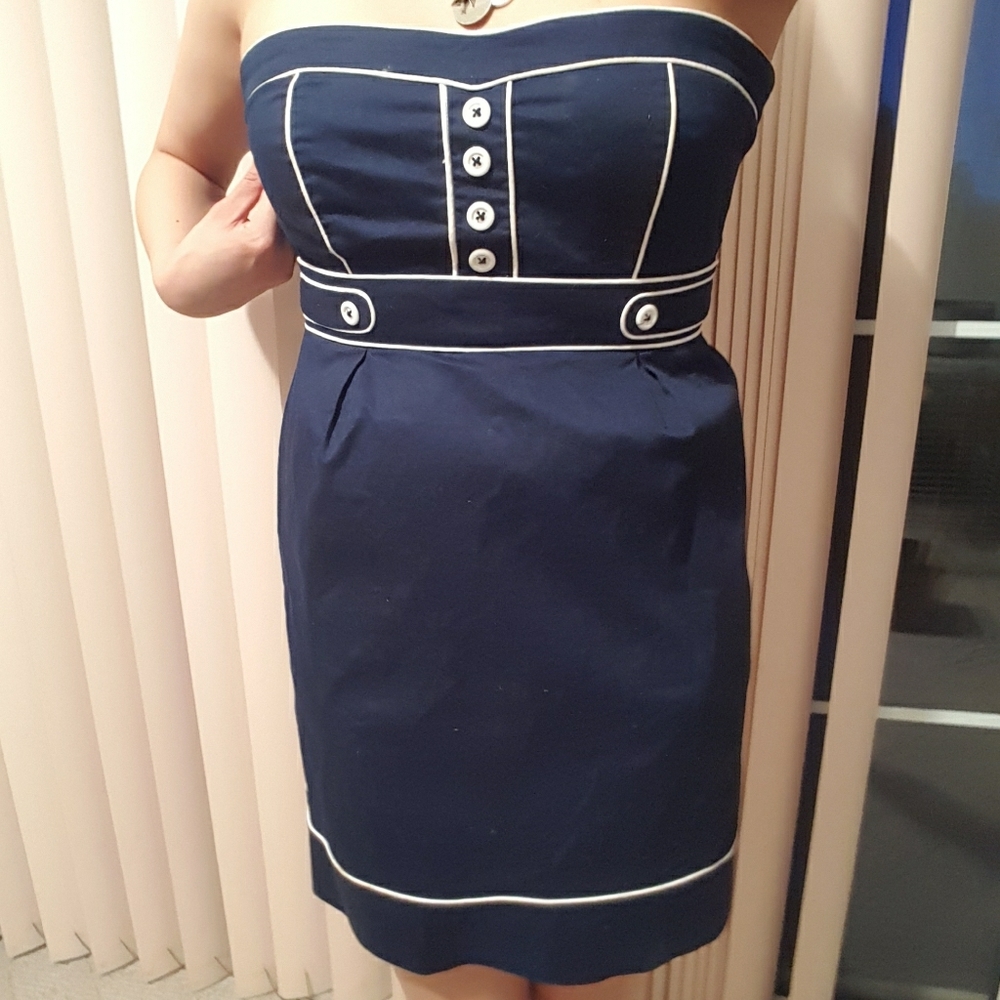 Strapless navy blue sailor minidress (Spain)